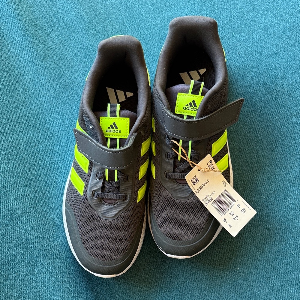 NWT Adidas Kids' Sneakers in Charcoal and Lime